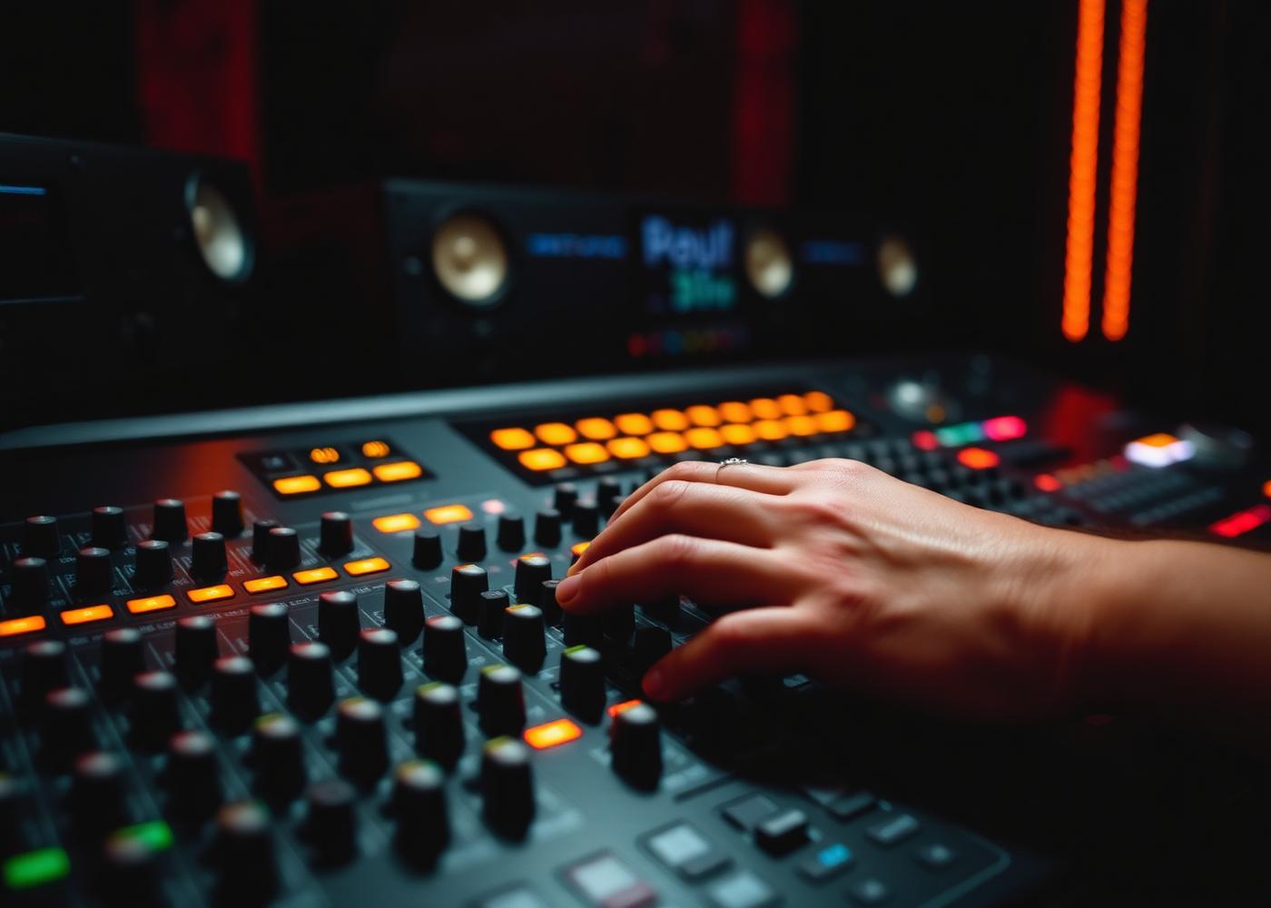 Hands on an analog mixing console